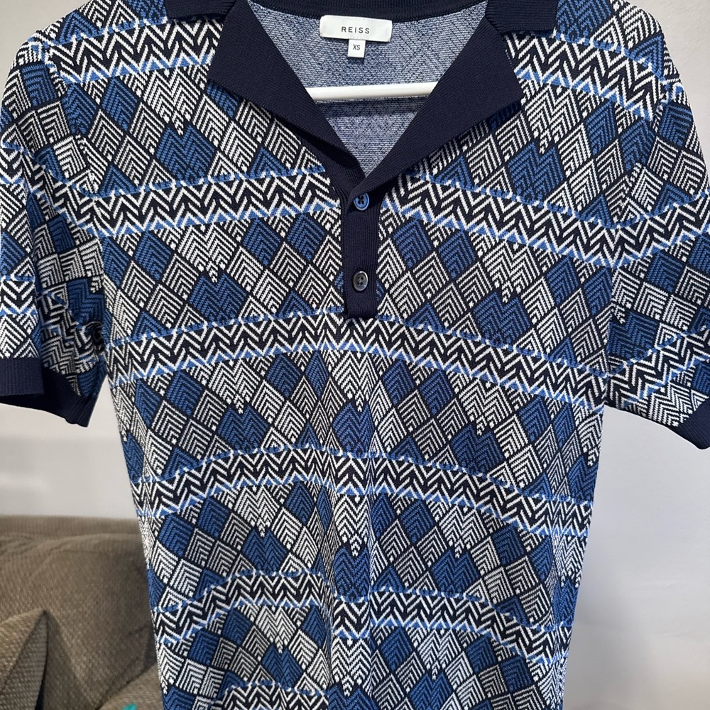 Reiss Navy and White Geometric Polo Shirt